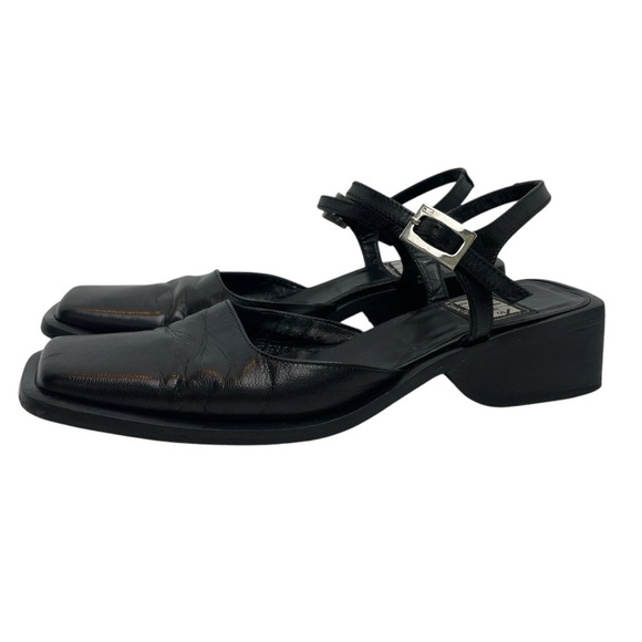 Cesare Paciotti Heroes Black Leather Square Toe Slingback Heels US 6.5 EU 36.5 - Picture 1 of 14